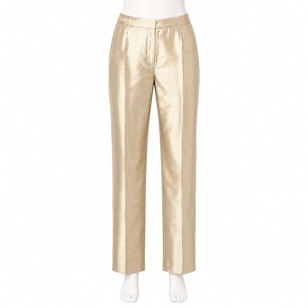Jackie Jon New York Trousers Womens 10 Gold Metallic Shimmer Straight Leg Formal